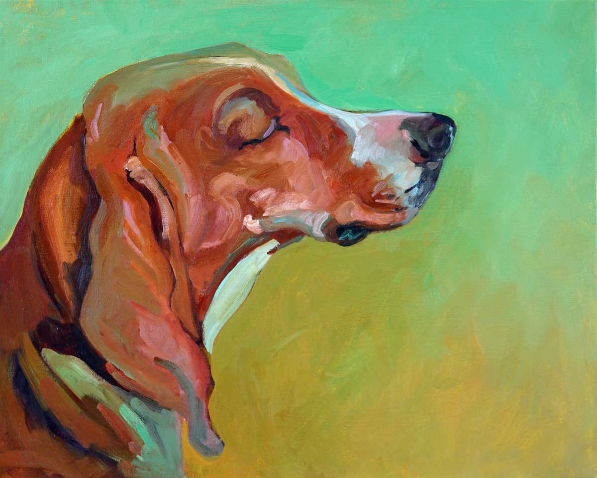 OCH Hound Study in Spring, a painting by Gail Guirreri-Maslyk