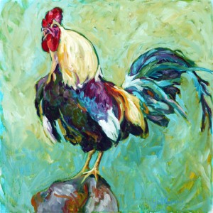 Rooster, V, is a painting by Gail Dee Guirreri Maslyk.