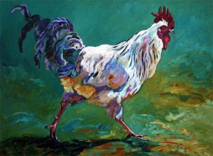 Rooster  X, is a painting by Gail Dee Guirreri Maslyk.