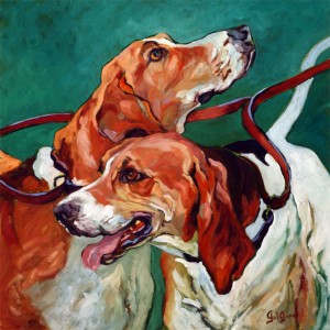 Coupled Hounds, II, is a painting by Gail Dee Guirreri Maslyk.