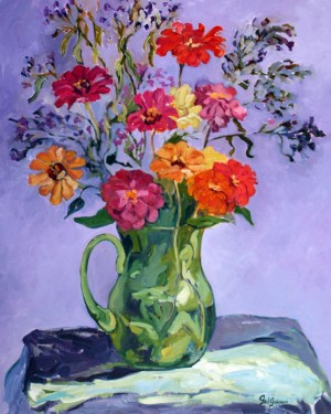 Zinnias, I, is a painting by Gail Dee Guirreri Maslyk.
