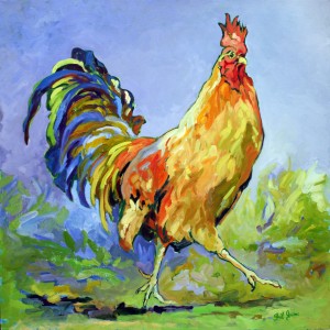 Rooster, XVII, is a painting by Gail Dee Guirreri Maslyk.