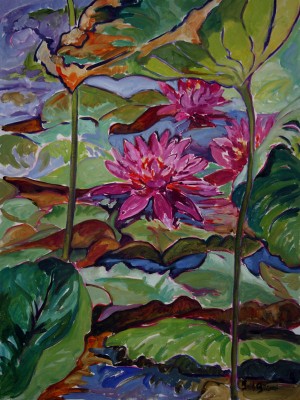 Lotus and Water Lilies, II, is a painting by Gail Dee Guirreri Maslyk.