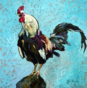 Rooster, VII, is a painting by Gail Dee Guirreri Maslyk.