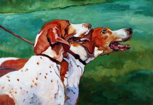 Coupled Hounds, is a painting by Gail Dee Guirreri Maslyk.
