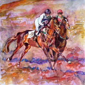 Blue Ridge Races, is a painting by Gail Dee Guirreri Maslyk.
