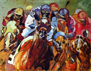 Belmont Races, is a painting by Gail Dee Guirreri Maslyk.