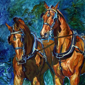 Coaching four-in-hand, III, is a painting by Gail Dee Guirreri Maslyk.