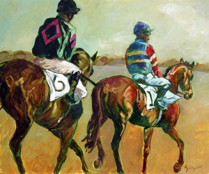 Jockeys, I, is a painting by Gail Dee Guirreri Maslyk.