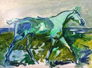 The Grey Mare aft Munnings, is a painting by Gail Guirreri Maslyk.