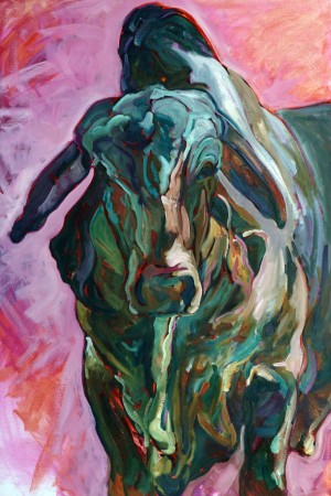Brahman Bull in Pink and Green, is a painting by Gail Dee Guirreri Maslyk.