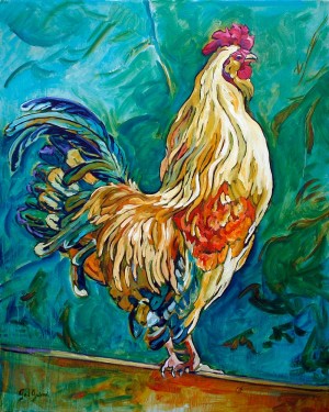 Rooster, XXI, is a painting by Gail Dee Guirreri Maslyk.