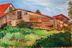 Lucy's Pig Barn, Cow Hill III, is a painting by Gail Dee Guirreri Maslyk.