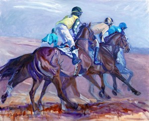 Blue Ridge Hunt Races, II is a painting by sporting artist from Virginia Gail Guirreri, equine impressions.