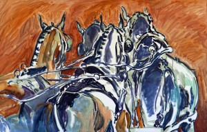 This painting was inspired by four in hand driving at the Kentucky Horse Park for the World Equestrian Games in 2010.