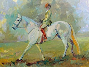 Portrait of a Foxhunter in Piedmont Cubbing Season reference photo by Liz Callar, painting by Gail Guirreri.