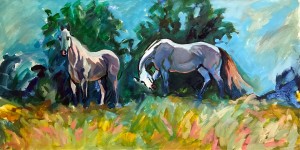 Cloverlone Grey Mares in Summer Pastures is an oil painting by Gail Guirreri-Maslyk.