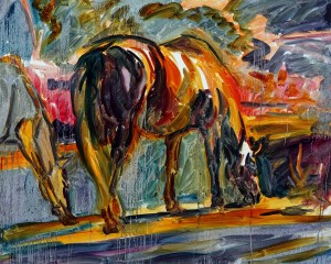 Cloverlone Mare Field Sunset is a quick study oil on canvas by Gail Guirreri.