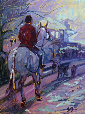 Middleburg Christmas Parade Huntsman is an oil painting by Gail Guirreri-Maslyk.