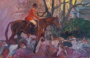 Piedmont Fox Hounds at Oakleigh 2009, a painting by Gail Guirreri-Maslyk