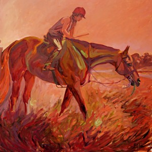 The painting by Gail Guirreri-Maslyk Summer Pleasures, Hound Walk reminds us of caring for hounds in the heat of summer.