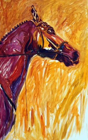 Golden Field Hunter is a horse portrait painting by Gail Guirreri-Maslyk.