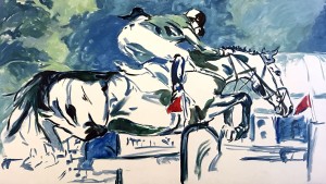 Upperville Grand Prix Jumper, I is a large oil painting on canvas by Gail Guirreri-Maslyk.