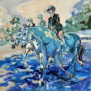 Upperville Colt and Horse Show Family Class, a painting by Gail Guirreri-Maslyk