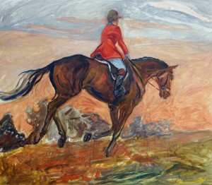 Working Forward, a huntsman on the ridge is a painting by Gail Guirreri-Maslyk.