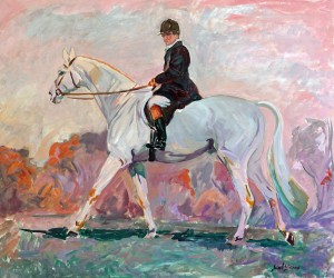 Zohar Ben Dov on a grey hunter with Orange County Hounds is an oil painting by Gail Guirreri-Maslyk.
